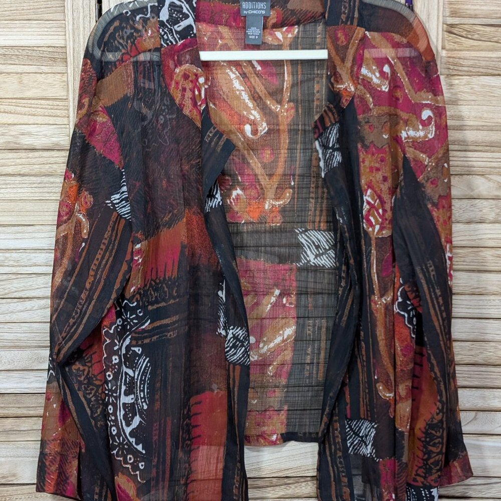 Additions by Chico's Kimono Bohemian Sheer Open Front Size 3 - Picture 3 of 12